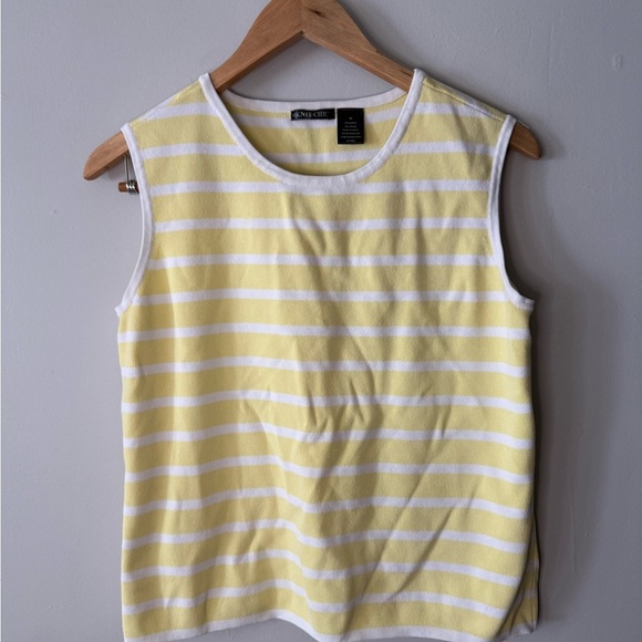 Vintage Knit Chic Sleeveless Top Yellow White Striped Size Medium - Picture 1 of 3